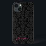 Black & Dark Grey Vintage Floral Damasks iPhone 13 Case<br><div class="desc">Vintage elegant floral pattern in dark grey and black monotones. Customizable monogram version.</div>