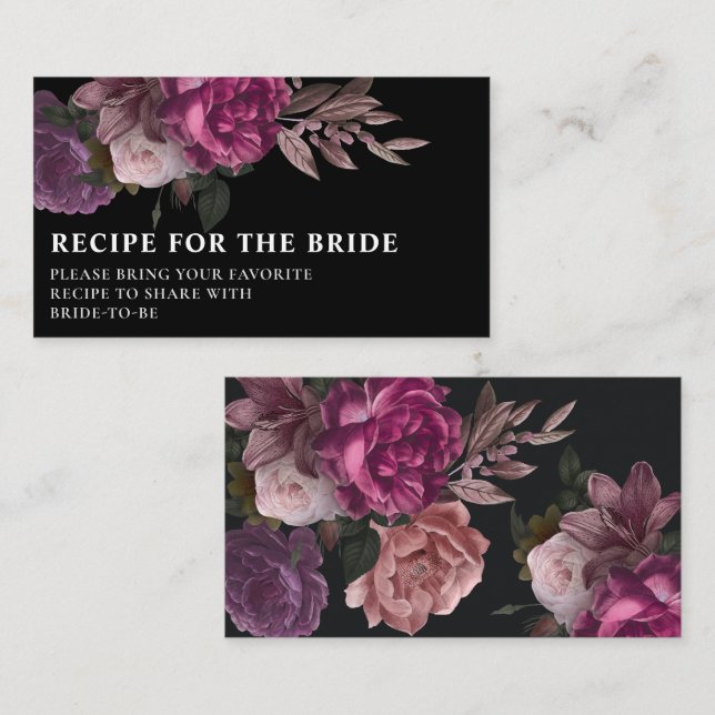 Black dark moody Bridal Shower Share A Recipe  Enclosure Card (Front/Back)