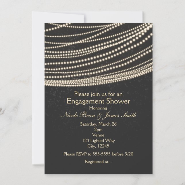 Black Dark Night Sky & String Lights Invitations (Devant)