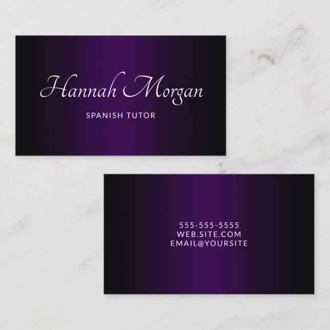 Black Dark Purple Ombre Elegant Script Business Card (Front/Back)