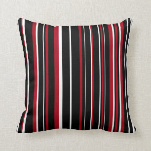 Black, Dark Red, and White Barcode Stripe Throw Pillow