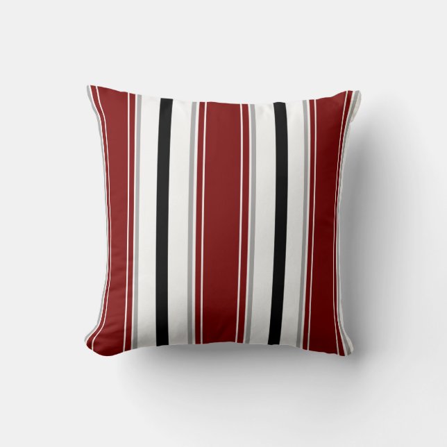 Black Dark Red Grey White Vertical Stripes Pattern Throw Pillow (Front)