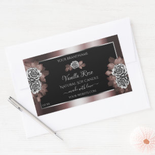 Black Dark Red Product Labels Silver Frame Roses