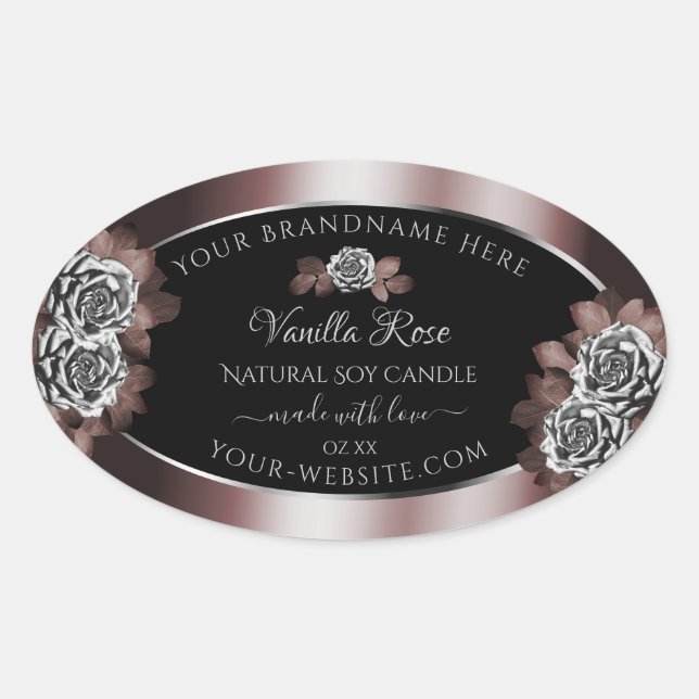 Black Dark Red Product Labels Silver Frame Roses (Front)