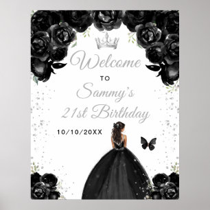 Black Dark Skin Princess Birthday Welcome Poster