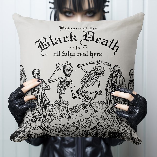 Black Death Dancing Skeletons Gothic Macabre Throw Pillow (Creator Uploaded)