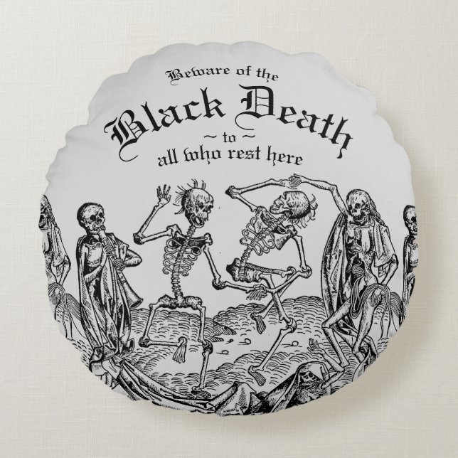 Black Death Dancing Skeletons Gothic Macabre Throw Round Pillow (Front)