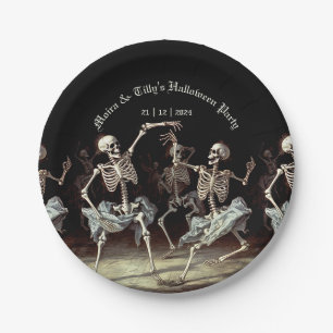 Black Death Dancing Skeletons Halloween Paper Plate