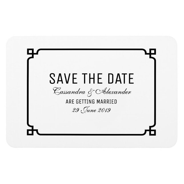 Black Deco Chic Save the Date Magnet (Horizontal)