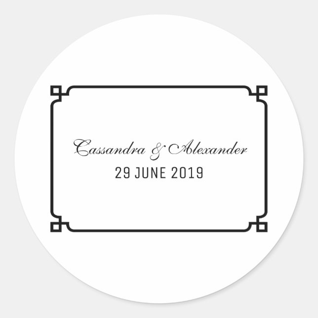 Black Deco Chic Wedding Classic Round Sticker (Front)