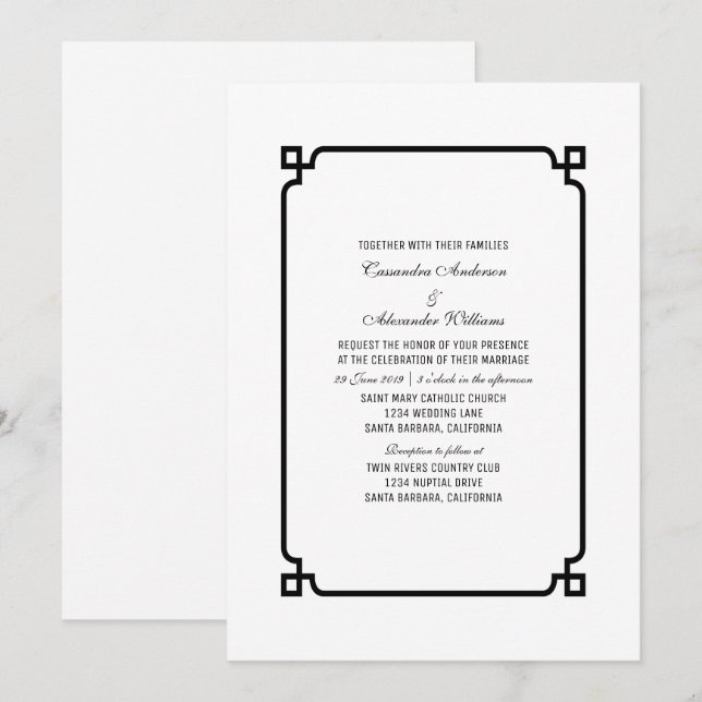 Black Deco Chic Wedding Invite (Front/Back)