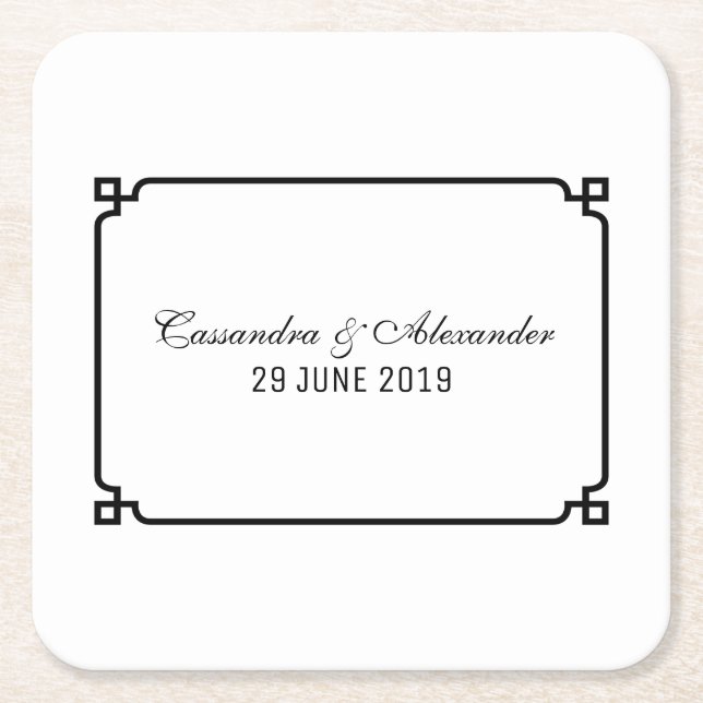 Black Deco Chic Wedding Square Paper Coaster (Front)