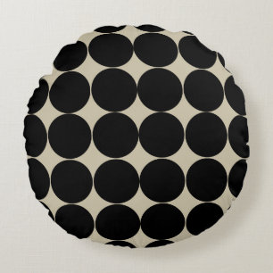 Black Decorative Circle Shape Repeat Pattern Round Pillow