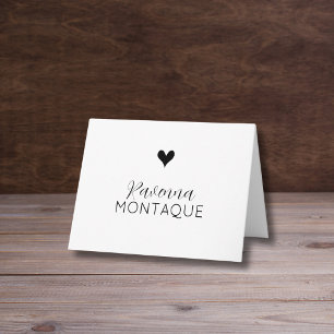 Black Decorative Heart Handwritten Name Note Card