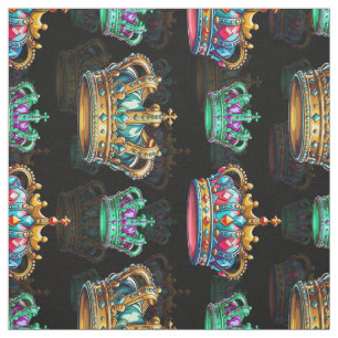 Black Decorative Royal Crown Pattern Textile Fabric
