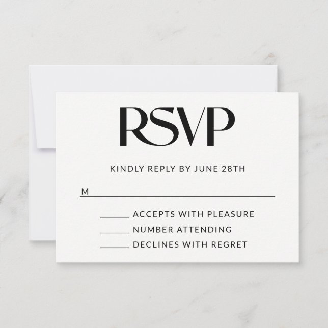 Black Decorative Serif Wedding RSVP Card (Front)