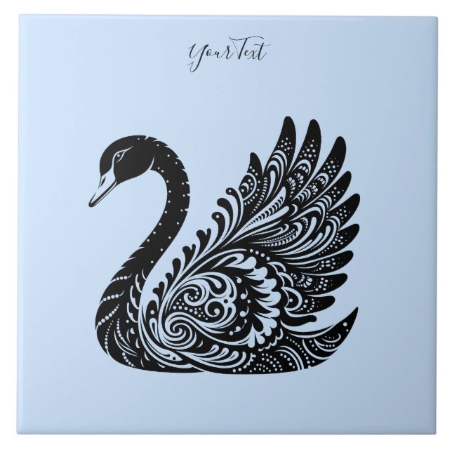 Black Decorative Swan Ceramic Tile (Front)