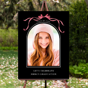 Black Deep Blush Bow Graduation Party Welcome  Poster