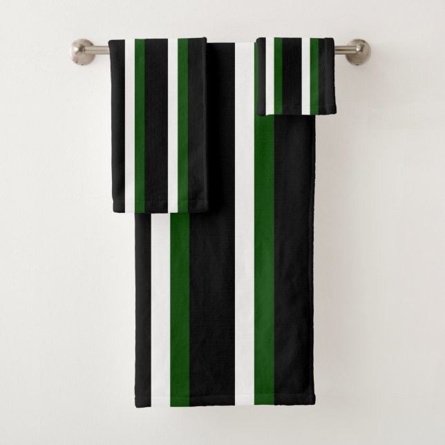 Black Deep Green White Striped Bath Towel Set (Insitu)