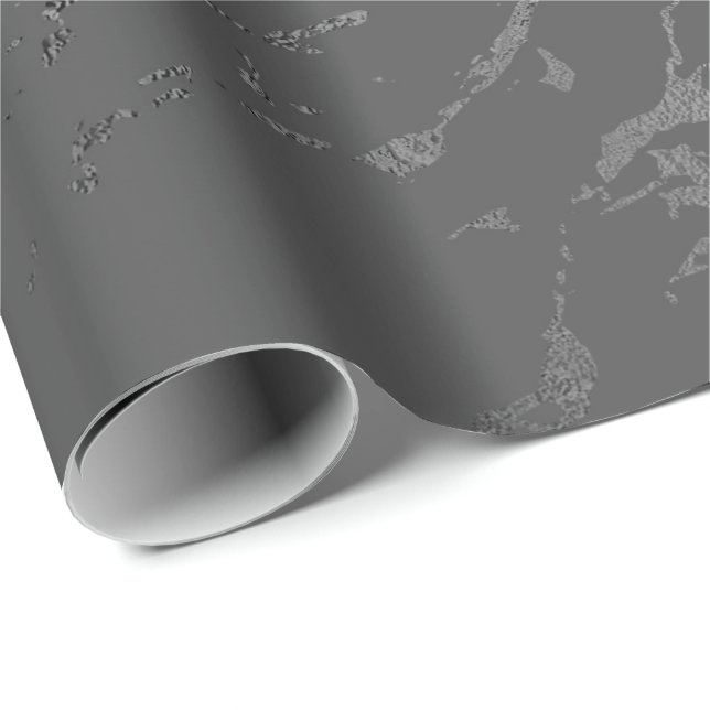 Black Deep Grey Marble Silver Carrara Shiny Wrapping Paper (Roll Corner)