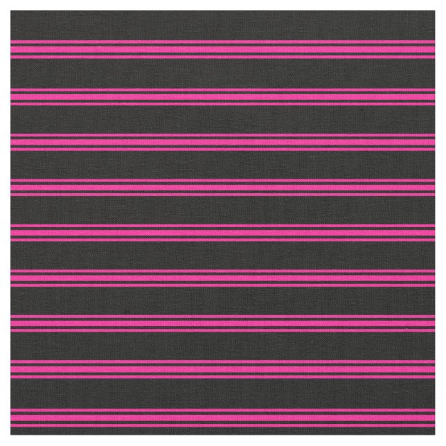 Black & Deep Pink Coloured Stripes/Lines Pattern Fabric (Close Up)