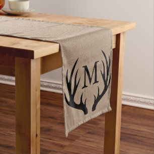Black Deer Antlers Faux Burlap - Personalized Long Table Runner