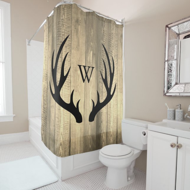 Black Deer Antlers & Vintage Sepia Wood | Monogram (In Situ)