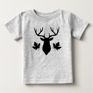 Black Deer Buck Silhouette Maple Leaf Baby T-Shirt