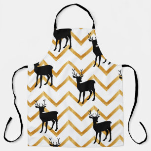 Black deer, gold texture pattern. apron