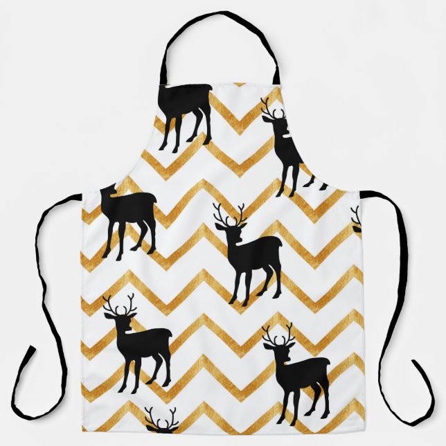Black deer, gold texture pattern. apron (Front)