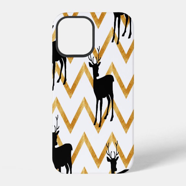 Black deer, gold texture pattern. iPhone case (Back)