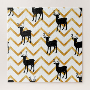 Black deer, gold texture pattern. jigsaw puzzle
