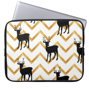 Black deer, gold texture pattern. laptop sleeve