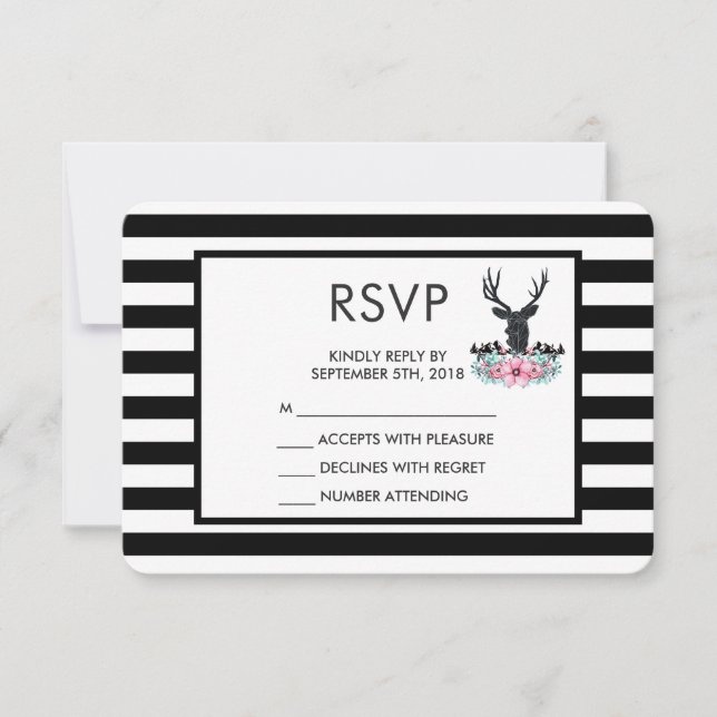 Black Deer Head w/ Pink Flower Bouquet RSVP (Front)