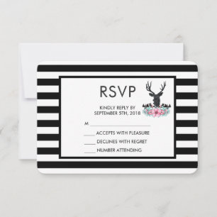 Black Deer Head w/ Pink Flower Bouquet RSVP Card