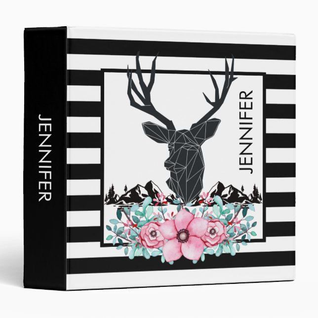 Black Deer Head w/ Pink Flowers & Mountains Binder (Front/Spine)