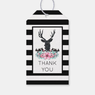 Black Deer Head w/ Pink Flowers & Mountains Gift Tags