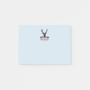 Black Deer Head w/ Pink Flowers & Mountains Post-it Notes