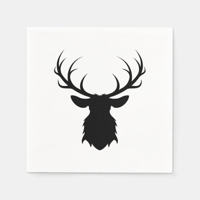 Black Deer Head with Antlers Silhouette Napkin (Front)