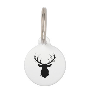 Black Deer Head with Antlers Silhouette Pet Tag