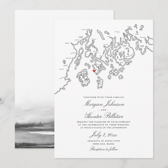 Black Deer Isle Maine Elegant Aragosta Wedding Invitation (Front/Back)