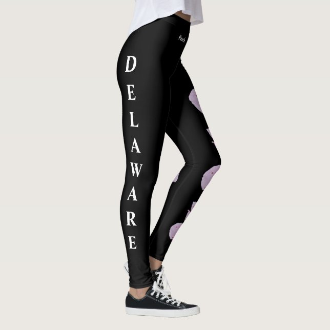 Black Delaware State Flower Peach Blossom Leggings (Right)