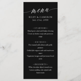 Black Delicate Calligraphy Elegant Wedding Menu