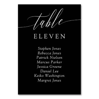 Black Delicate Calligraphy Table Number Guests
