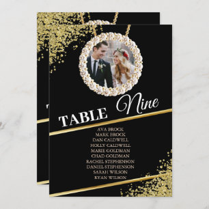 Black Delicate Elegant Photo Seating Chart Card