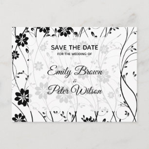 Black Delicate Flowers Over White Background Announcement Postcard