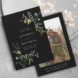 Black Delicate Wildflower Boho Wedding Photo Save The Date<br><div class="desc">This elegant wedding save the date card features hand-painted watercolor wildflowers in butter yellow,  sage green,  dusty green,  and light blue with a photo and more information on the back. For more advanced customization of this design,  please click the BLUE DESIGN TOOL BUTTON above!  Matching items are also available.</div>