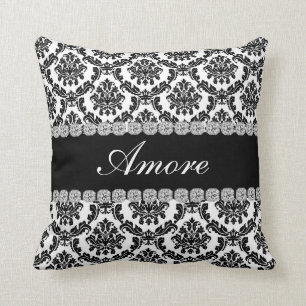 BLACK DESIGN DAMASK Bling Look Pillow AMORE Gift