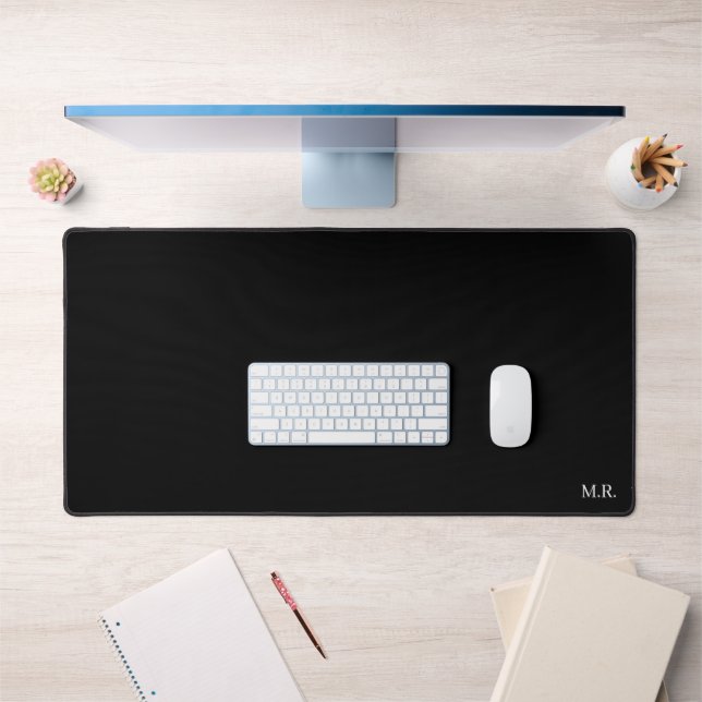 Black Desk Mat with custom monogram initials (Office 1)