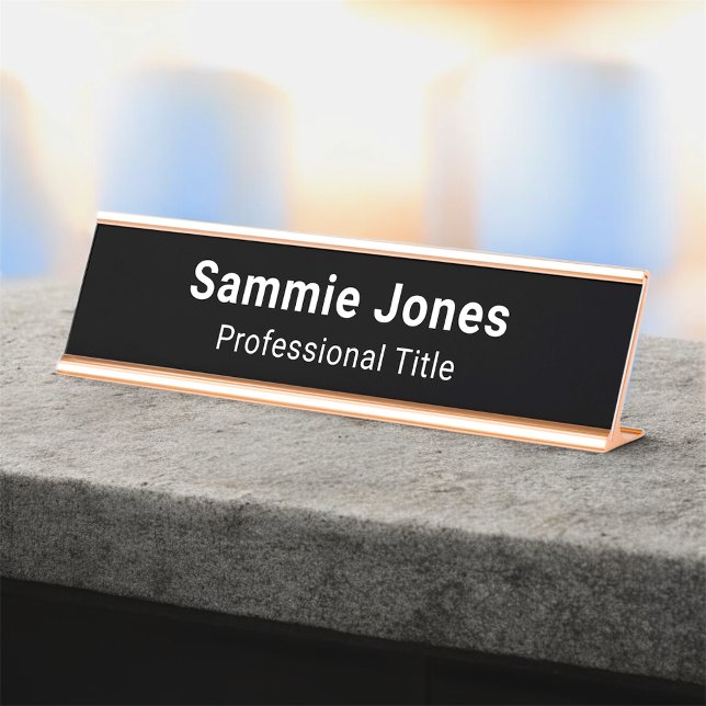 Black Desk Name Plate for Business Employee Staff (MISOOK Black Name Plate with Job Title)